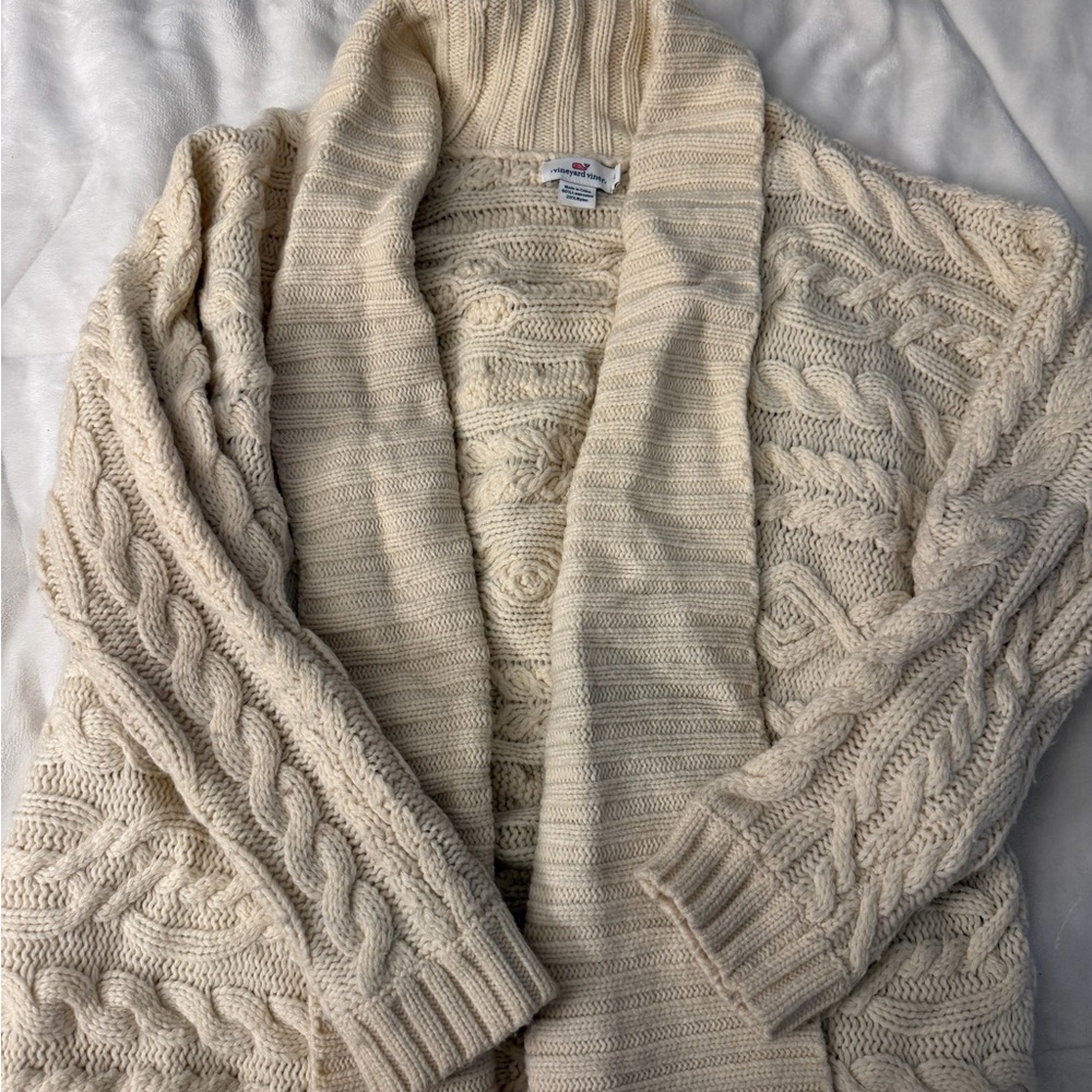 Vineyard Vines Cozy Cream Cable Knit Wool Cardigan